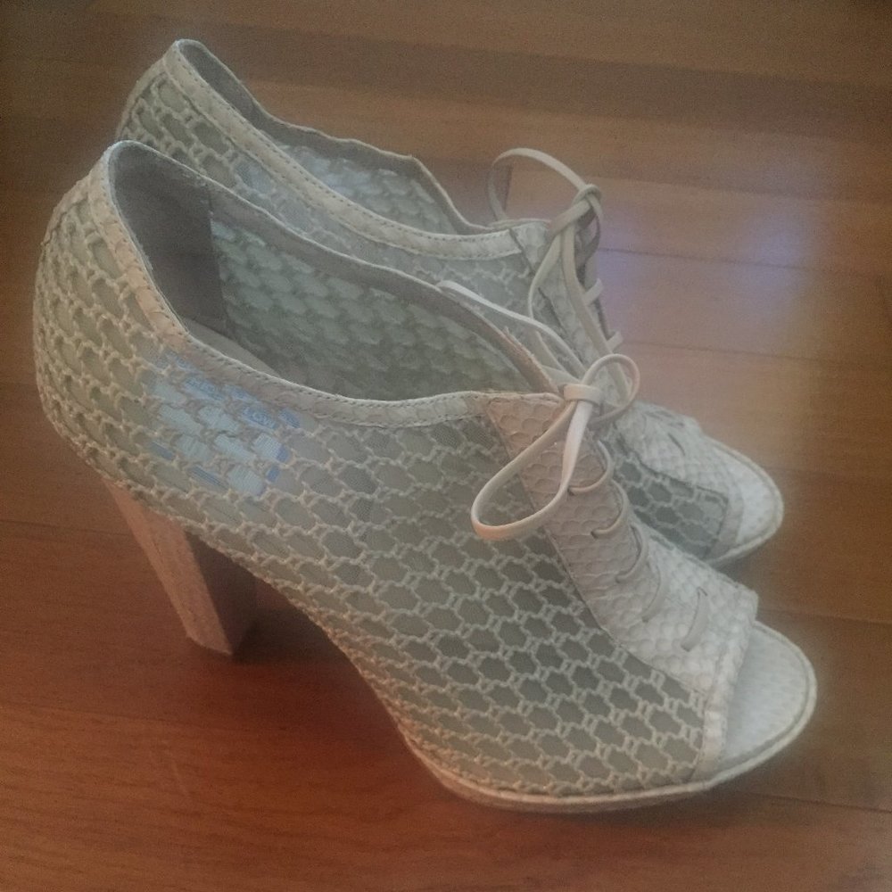 10 Crosby Derek Lam Mesh Peep Toe Lace Up Heels